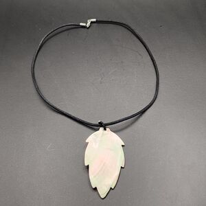 Beautiful Mother Of Pearl Leaf Necklace on a Black Cord